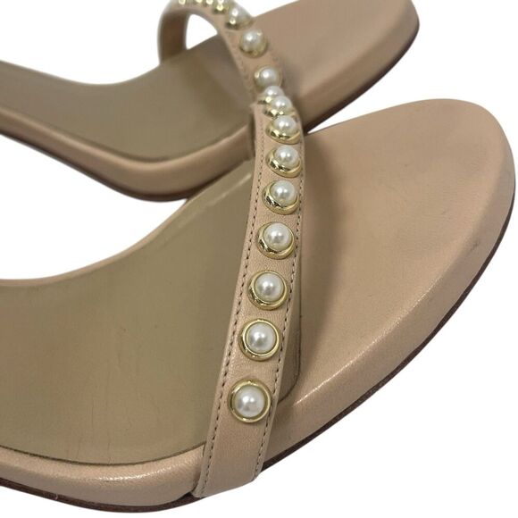 Stuart Weitzman Nudist Pearls Ankle Strap Sandals Heels Nude Size 10 (MSRP $455) - Picture 7 of 12